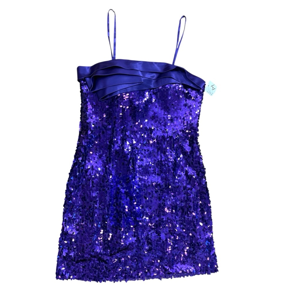 VTG Party Time Sequin Dress 14 Purple Cocktail 80s Glam Shiny Retro Prom Granny